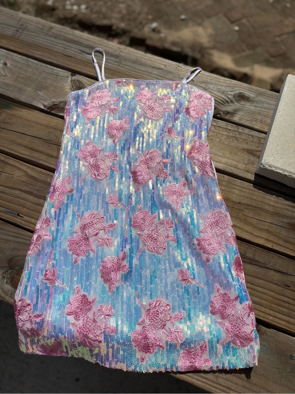 Francesca's Collections Pink Floral Sequin Mini Dress